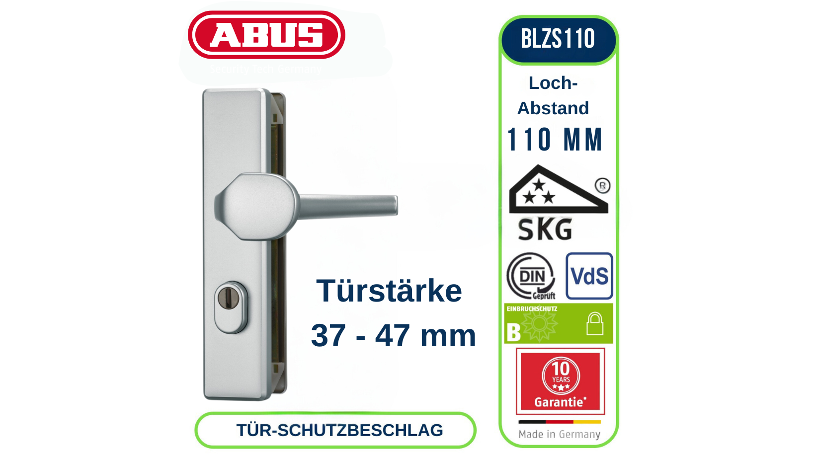 ABUS Türbeschlag Türgarnitur BLZS110 Aluminium mit Zylinderschutz