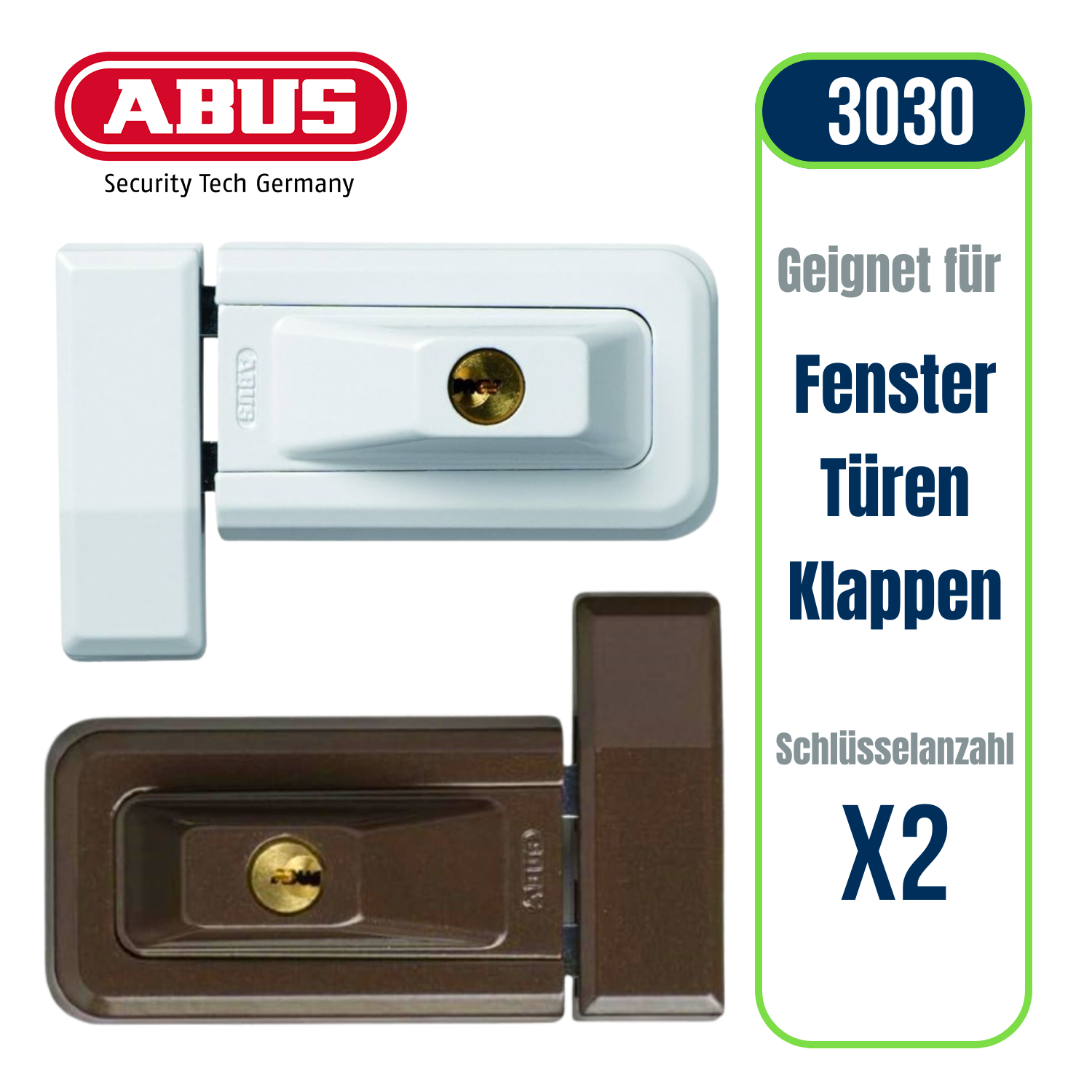ABUS 3030 Fenstersicherung Universal-Zusatzschloss NEU