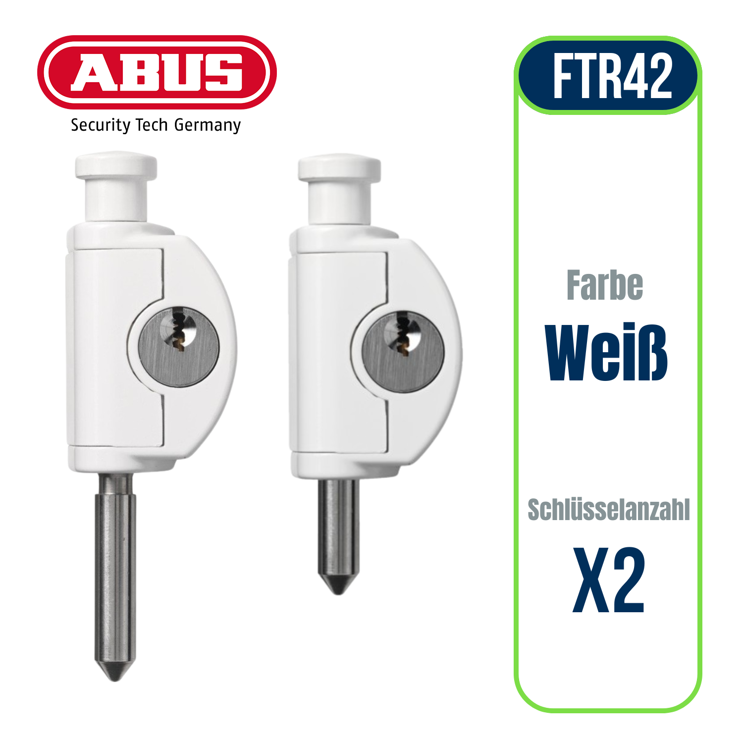 ABUS FTR42 Fenstersicherung Zusatzsicherung Gleichschließend für Schiebefenster  Schiebtüre Weiß