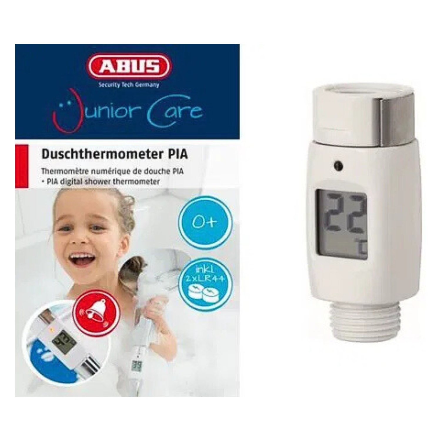 ABUS JC8740 PIA Duschthermometer richtige Badetemperatur mit Warnungsfunktion